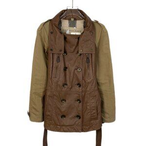 H14261 Burberry Brown cowhide leather double-breasted belt windbreaker jacket 36